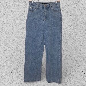 High Rise Wide Leg Baggy Jeans Textured Denim Blue size Medium